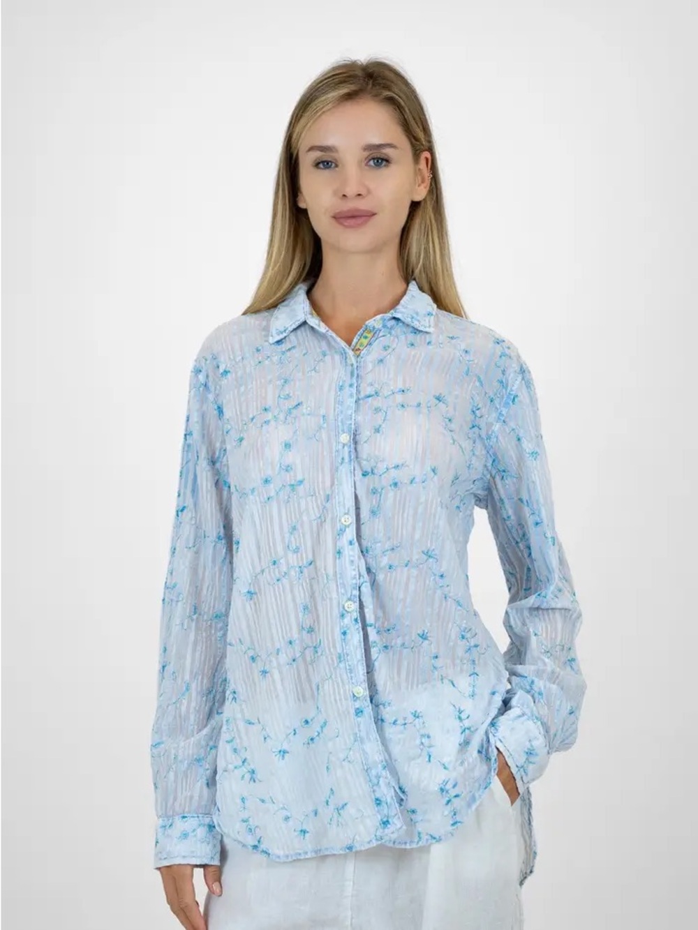 Light Blue Floral Button-Down Shirt